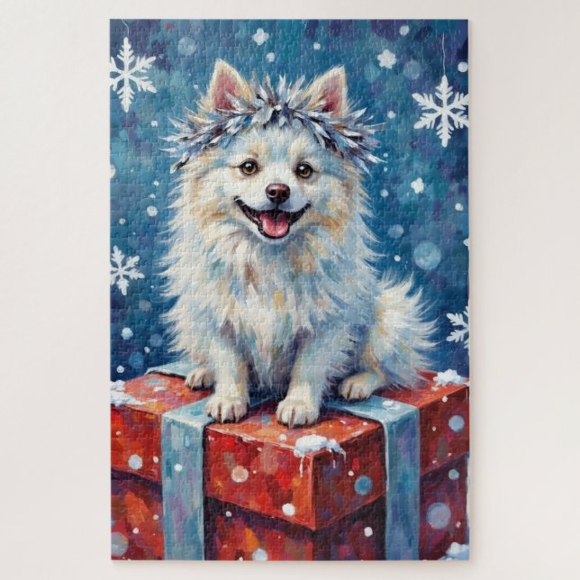Quebra-cabeça Almofada de Presente Festivo com Cachorro Esquimó  (Vertical)