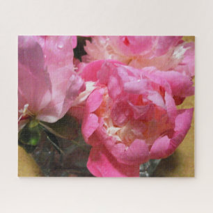 Quebra-cabeça Almofada de Rato com Peônias Cor-de-Rosa em Vaso