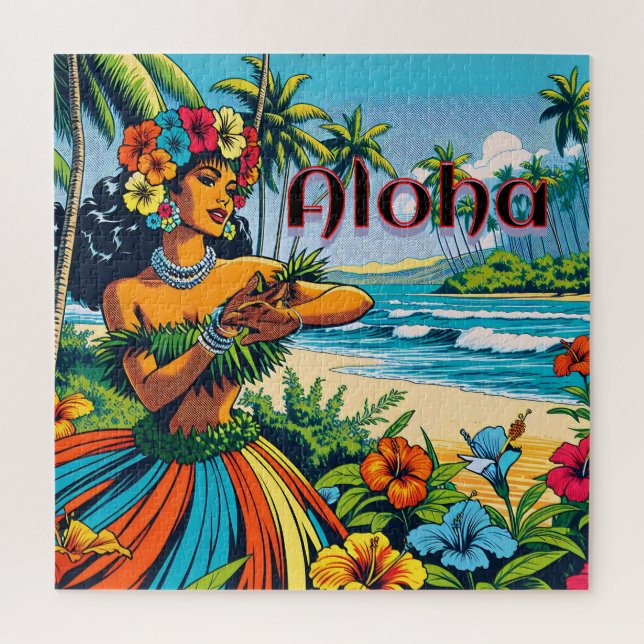 Quebra-cabeça Aloha | Dançarino Hawaii Hula na praia (Vertical)