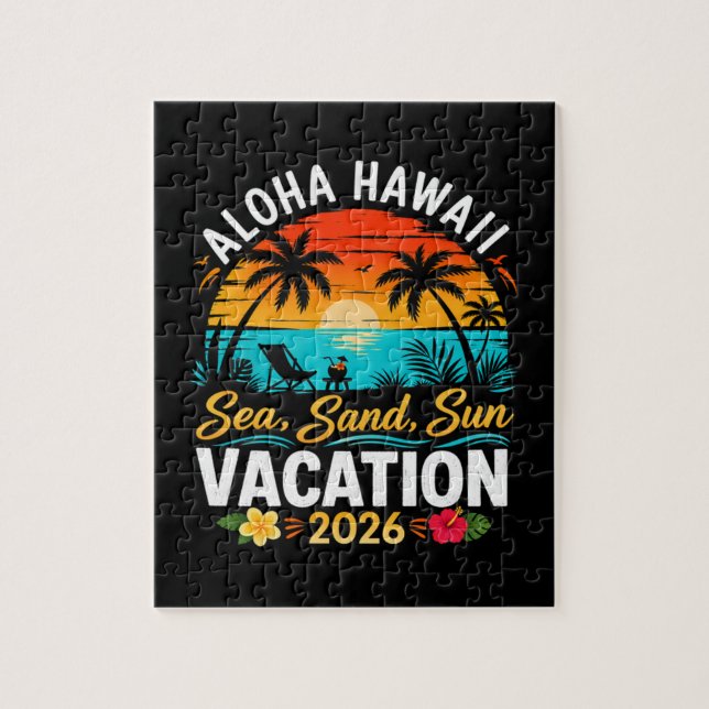 Quebra-cabeça Aloha Havaí Mar Areia Sol 2026 (Vertical)
