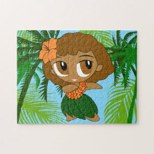 Quebra-cabeça Aloha Honys Garota do Cabelo Marrom havaiano