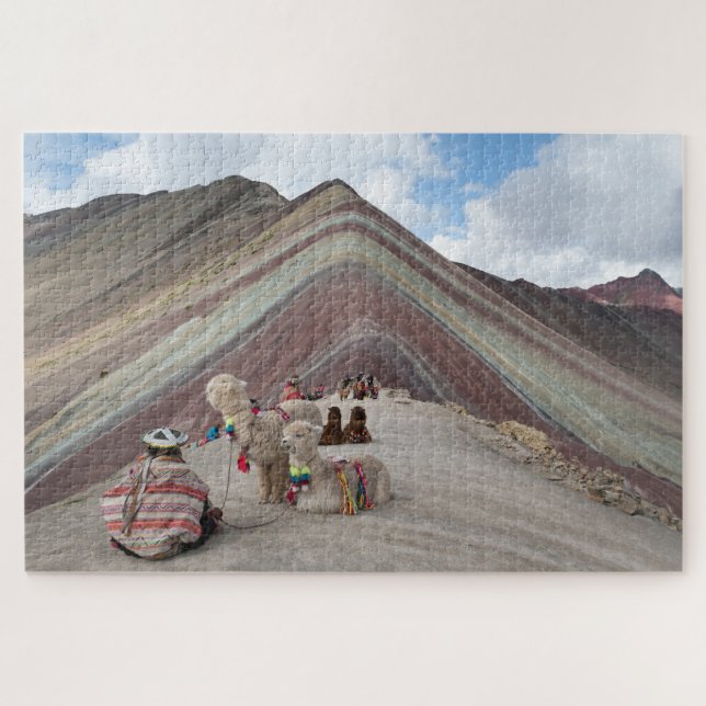 Quebra-cabeça Alpaca on rainbow mountain, Peru (Horizontal)