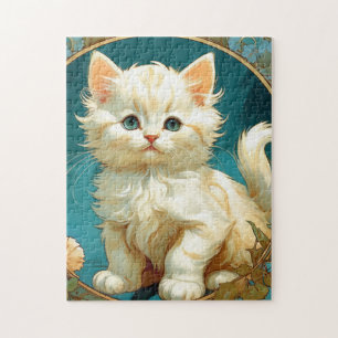 Quebra-cabeça Alphonse Mucha Art Nouveau White Cat