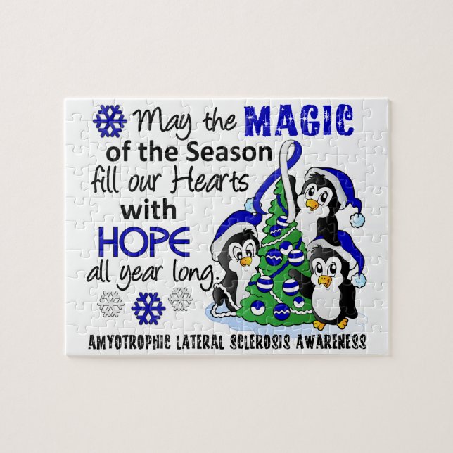 Quebra-cabeça ALS Lou Gehrig's Disease dos pinguins do Natal (Horizontal)