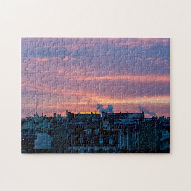 Quebra-cabeça Alvorada sobre telhados de Paris no inverno - Fran (Horizontal)