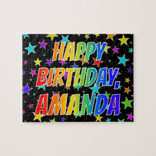 Quebra-cabeça "AMANDA" Primeiro nome, "FELIZ ANIVERSÁRIO"
