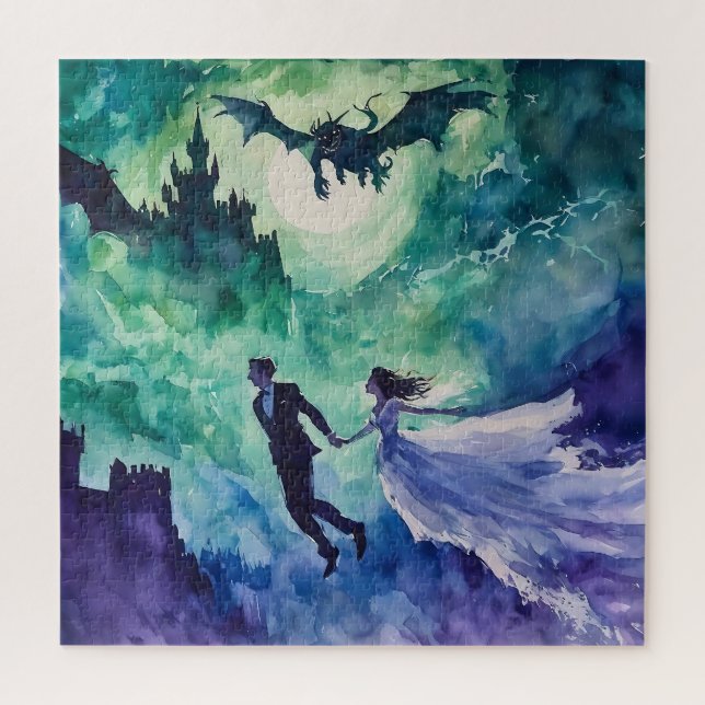 Quebra-cabeça Amantes Voantes - Pintura Por Aquarela (Vertical)