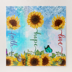 Quebra-cabeça Amarelo Sunflower Love Esperança Fé Verão outono