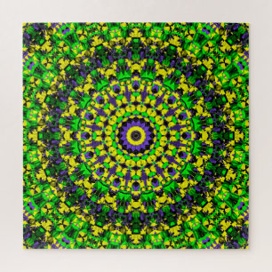 Quebra-cabeça Amarelo, verde, Mandala roxo