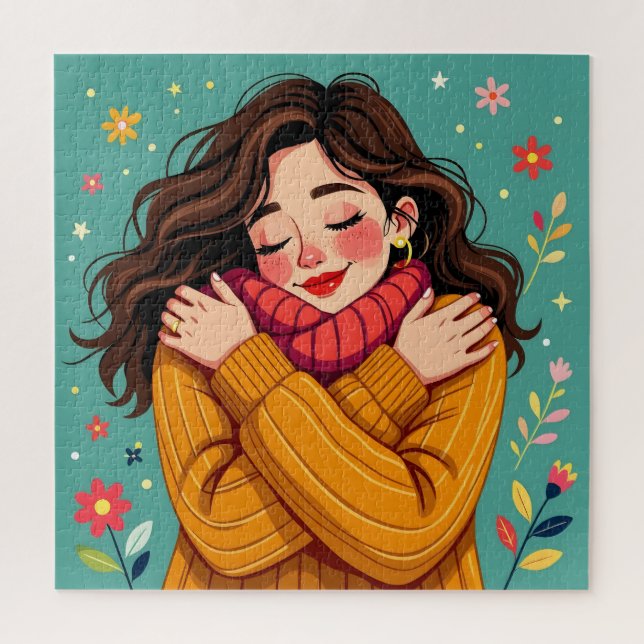 Quebra-cabeça Ame-se | Garota se abraçando (Vertical)