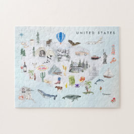 Quebra-cabeça América | Mapa dos EUA Ilustrado em Aquarela