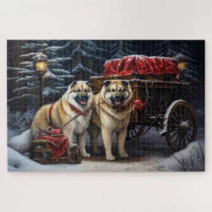 Quebra-cabeça American Akita Snowy Sleigh Passear Decência de Na