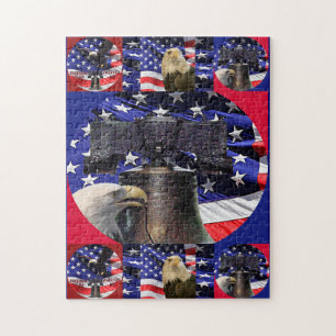 Quebra-cabeça American Bald Eagle, Liberty Bell and Flag Puzzle