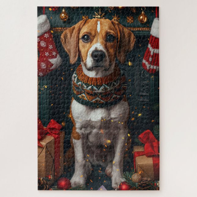 Quebra-cabeça American English Foxhound com presentes de Natal (Vertical)