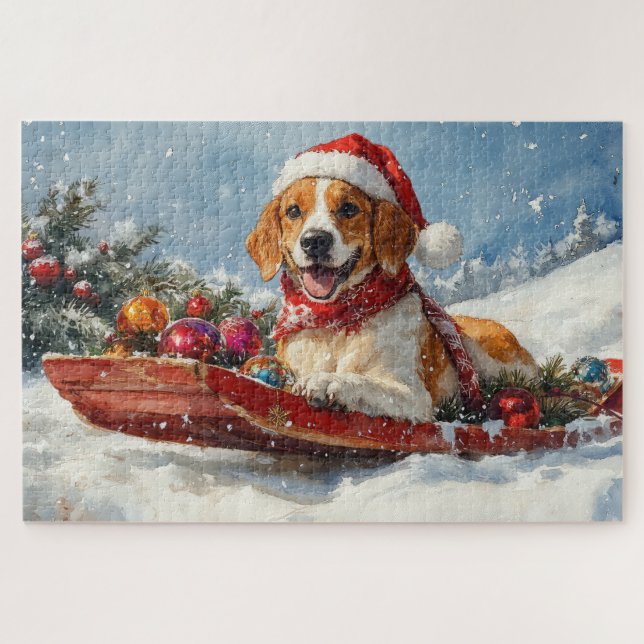 Quebra-cabeça American English Foxhound no Sledge Christmas (Horizontal)
