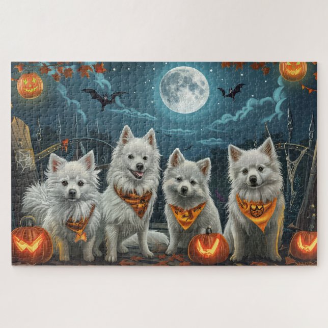 Quebra-cabeça American Eskimo Halloween Assustador (Horizontal)