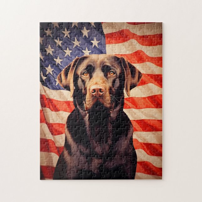 Quebra-cabeça American Flag Chocolate Labrador (Vertical)