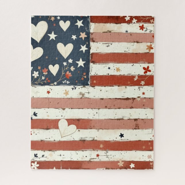 Quebra-cabeça American Flag Folk Art Puzzle (Vertical)