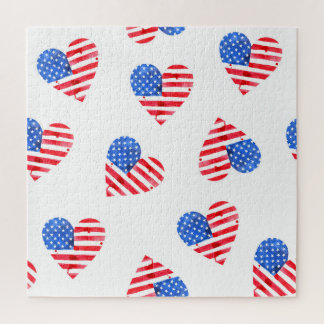 Quebra-cabeça American Flag Hearts Watercolor.
