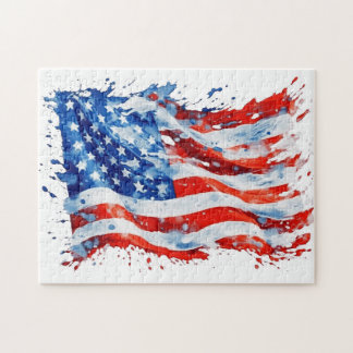 Quebra-cabeça American Flag USA Watercolor 4 de julho