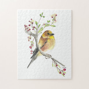 Quebra-cabeça American Goldfinch Bird Watercolor Art