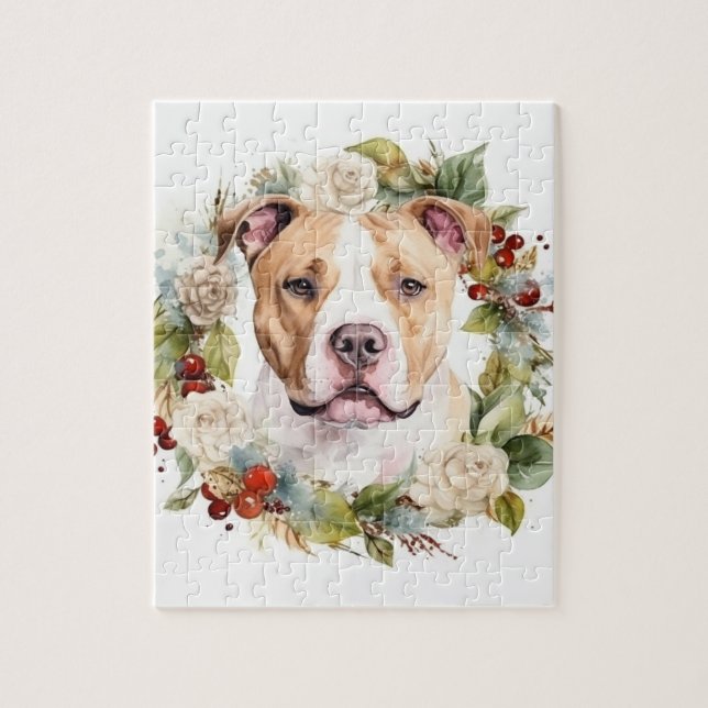 Quebra-cabeça American Staffordshire Christmas Wreath Festivo (Vertical)