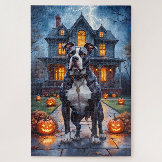 Quebra-cabeça American Staffordshire Terrier Gótico Halloween (Vertical)
