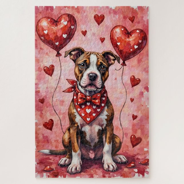 Quebra-cabeça American Staffordshire Terrier Valentine Dog Art (Vertical)