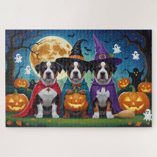 Quebra-cabeça Americano Staffordshire Dog Pumpkin Halloween Engr (Horizontal)