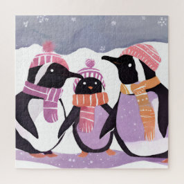 Quebra-cabeça Amigos Pinguins de Natal | Aquarela de Inverno
