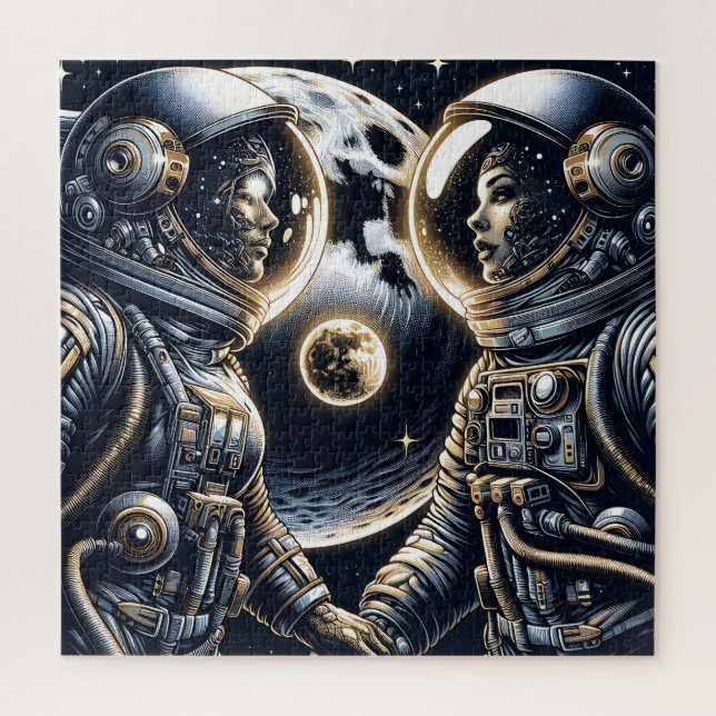Quebra-cabeça Amo Você para a Lua e de Volta | Astronautas (Vertical)