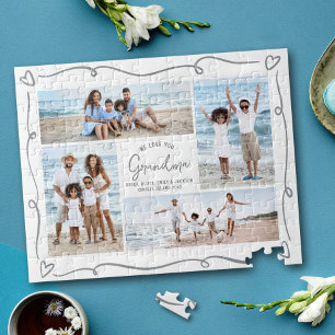Quebra-cabeça Amo Você Vovó Colagem de Fotos com Desenhos à Mão
