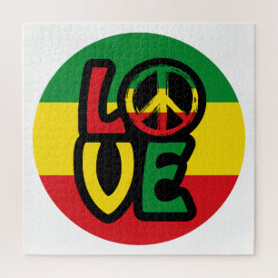 Quebra-cabeça AMOR com símbolo de paz, estilo reggue