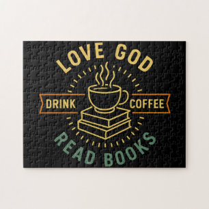 Quebra-cabeça Amor Deus Beba Café Ler Livros Vintage