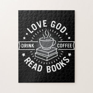 Quebra-cabeça Amor Deus Beba Café Ler Livros Vintage