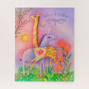 Quebra-cabeça Amor do safari do girafa do unicórnio Monogrammed