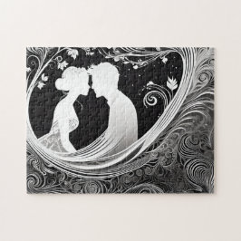 Quebra-cabeça Amor preto e branco em reverso: Casal Silhueta