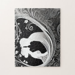 Quebra-cabeça Amor preto e branco em reverso: Casal Silhueta