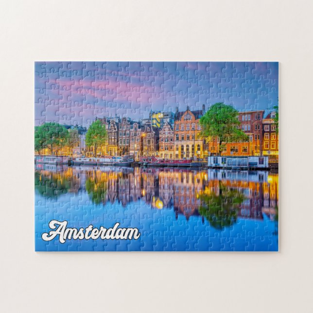 Quebra-cabeça Amsterdã, Holanda, Ao Pôr do Sol (Horizontal)