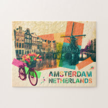 Amsterdã Holanda Canal Arte Pop Vintage Viagem