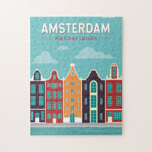 Quebra-cabeça Amsterdam Netherlands Viagem Art Vintage