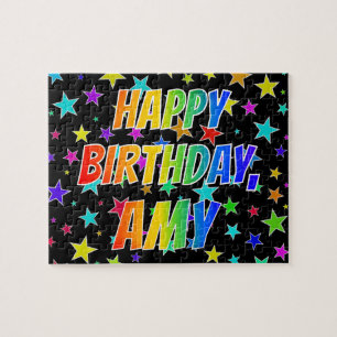 Quebra-cabeça "AMY" Primeiro Nome, Diversão "FELIZ ANIVERSÁRIO