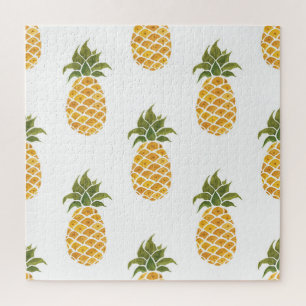 Quebra-cabeça Ananases pintados à mão, fundo de aquarela.