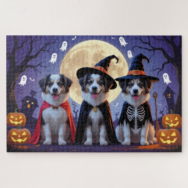 Quebra-cabeça Anatólia Shepherd Dogs Pumpkin Halloween Engraçado (Horizontal)