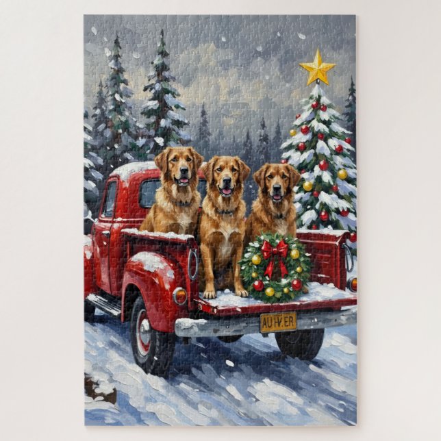 Quebra-cabeça Anatolian Shepherd Dog Christmas Red Truck Holiday (Vertical)