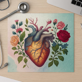 Quebra-cabeça Anatomia médica da Vintage, médico da flor do cora