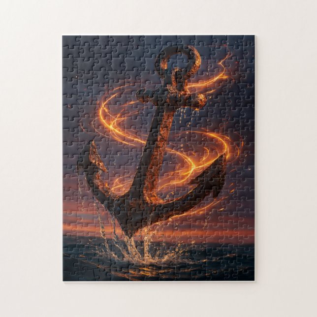 Quebra-cabeça Âncora Rústica Flamejante – Arte Náutica Fantástic (Vertical)