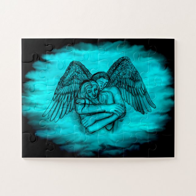 Quebra-cabeça Angel Eros in Love, design preto e verde (Horizontal)
