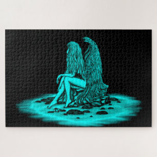 Quebra-cabeça Angel, perdido no pensamento, Design preto e verde