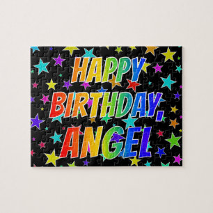 Quebra-cabeça "ANGEL" Primeiro Nome, Diversão "FELIZ ANIVERSÁR